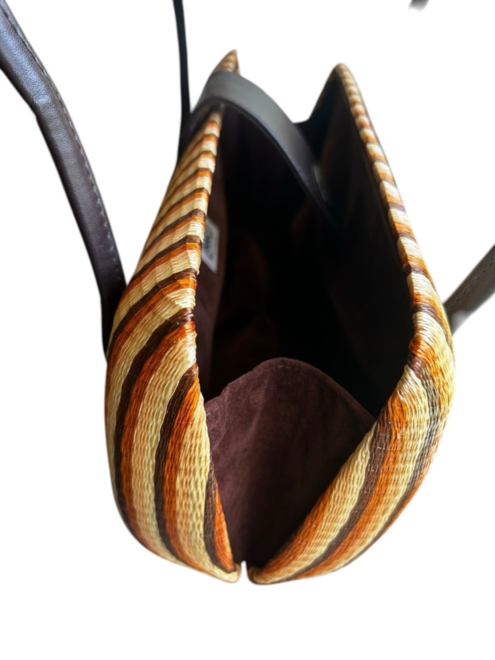 THE SAK Woven Straw Stripe Hardshell Handbag with Dark Brown Trim - Picture 6 of 13